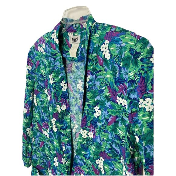 Vintage 80s Tropical Pantsuit Womens Ladies Sz 12 Office Blazer Jacket & Pants - Picture 7 of 16